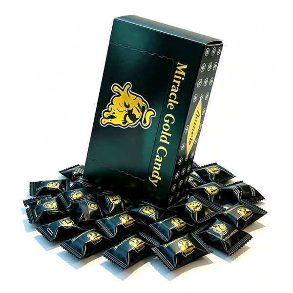汗馬金牛糖 Hamer Candy 的糖果實拍，金色圓形糖體，表面光滑，展示實際大小與顏色。