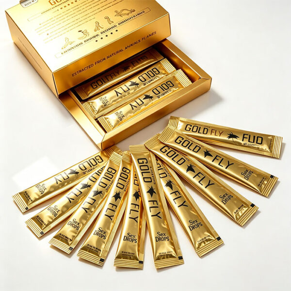 西班牙金蒼蠅 GOLD FLY 催情水的獨立條裝，每條5ml，銀色密封包裝，輕巧便於攜帶與使用。